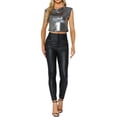 thumbnail image 2 of INSPIRAR CHIC Blusa Metálica Sin Mangas para Mujeres Top Brillante de Fiesta Club XS Negro Plateado, 2 of 6