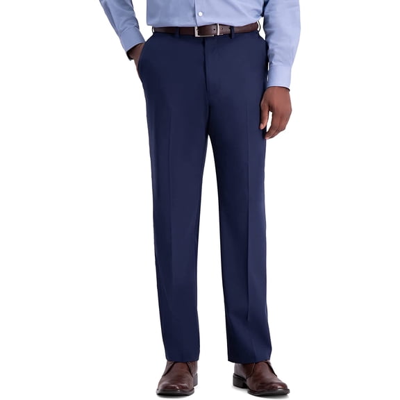 Haggar Mens Classic Fit Flat Front Solid Stretch Dress Pant 32W x 32L Blue