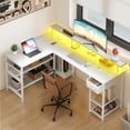 thumbnail image 4 of Reversible 59 inch L Shaped Computer Desk with LED Lights & Power Outlet, Gaming Table with Monitor Stand & Storage Drawer, Corner Desk with Storage Shelves, Pure White, 4 of 10