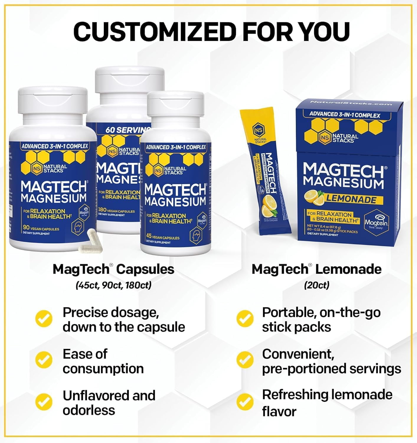 Natural Stacks MagTech, Magnesium Drink Mix, Lemonade, 20 Stick Packs, 0.11 oz (3.23 g) Each