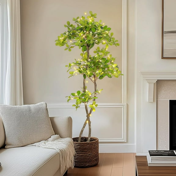 Artificial Plants Indoor, 5FT Fake Black Olive Tree with 50 LED Lights Tall Fake Plants in Plastic Nursery Pot Fake Tree Artificial Trees for Home Decor Office Living Room