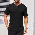 thumbnail image 2 of CHEEREAM Men's Ribbed Henley Shirt Slim Fit Muscle Shirt Fitted Cotton Short Sleeve Casual T-Shirt Black 3XL, 2 of 7