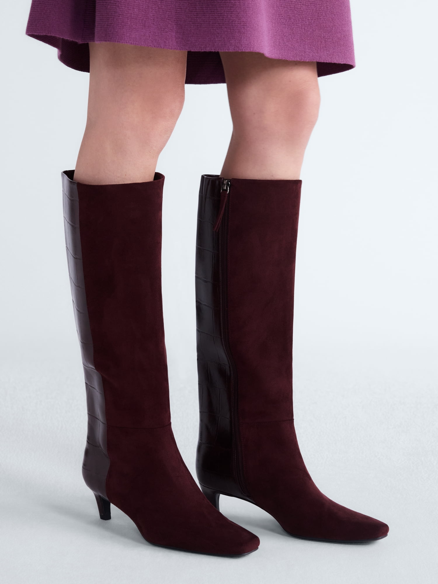 Scoop Women’s Two Tone Kitten Heel Knee High Boots, Wide Width Available