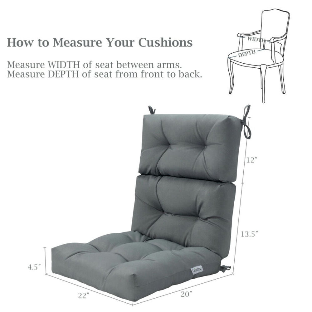 Spaco 22 x 44 Inch Tufted Outdoor Patio Chair Seating Pad, Three-Folding Back Chair Cushion with Four Attached String Ties, 5" Thick Padded Chair Cushion for Outdoor, Gray