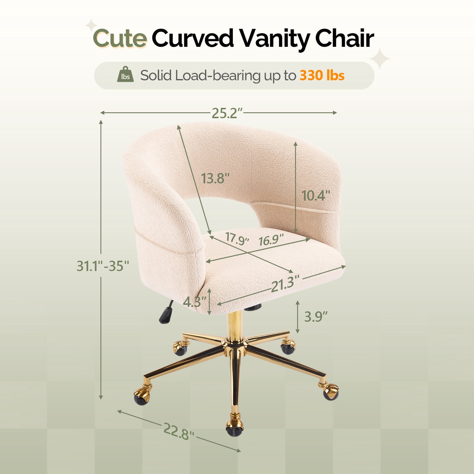 Ktaxon Flannel Accent Chair Multi-Use Makeup Desk Chair with 360 Swivel Adjustable Height for Bedroom Office Dorm Beige