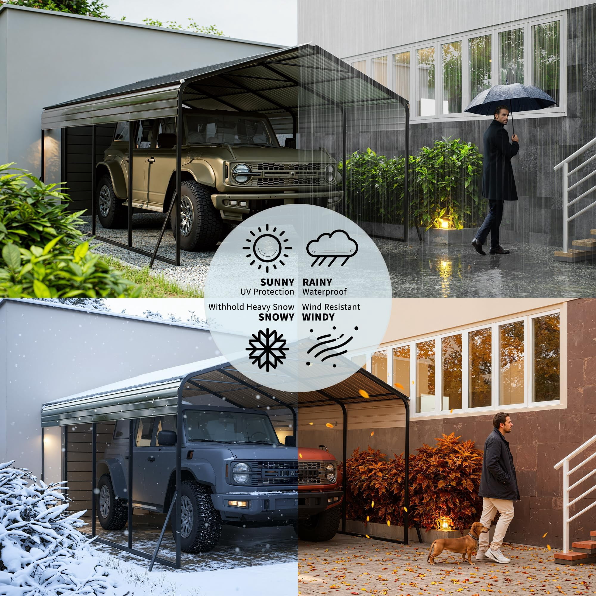 Black 12' x 20' Metal Carport,Heavy Duty Canopy with Updated Roof & Enhanced Base,Multi-Use Carport Garage,Metal Carports Garage for Cars,Trucks,Boats,Wind & Snow Resistant,Reinforced Base