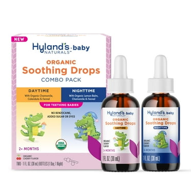 Hyland's Baby Organic Soothing Drops with Chamomile, Day & Night Combo Pack Liquid for Infant Oral Care