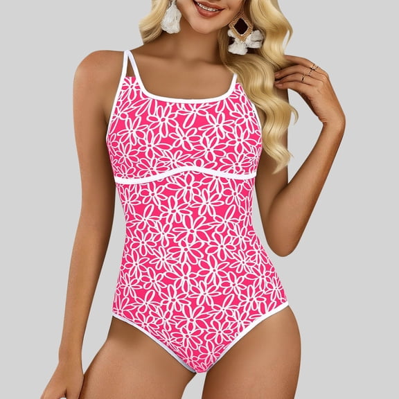 HOMBOM Womens Tummy Control One Piece Swimsuits Swimwear Tropical Open Back High Cut Bathing Suit for Ladies Slimming