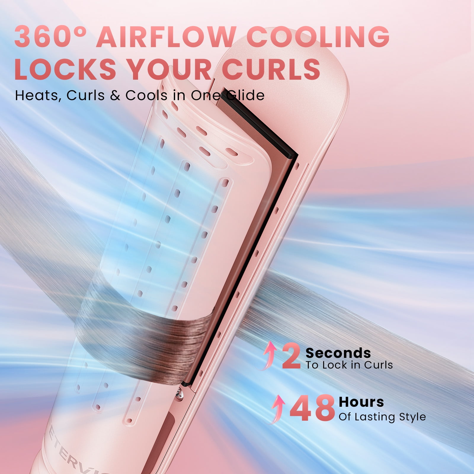 FETERVIC 2-in-1 Airflow Curling Iron Flat Iron, Hair Straightener & Curler, 1 inch Curling Wand with 20 Million Negative Ions, 4 Temp Settings, Dual Voltage for Travel