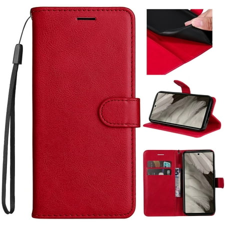 K-Lion Wallet Case for Samsung Galaxy A91,Retro Solid Color Premium PU Leather Card Slots Flip Case Business Style Shockproof Kickstand Protective Case Cover with Wrist Strap ,Red
