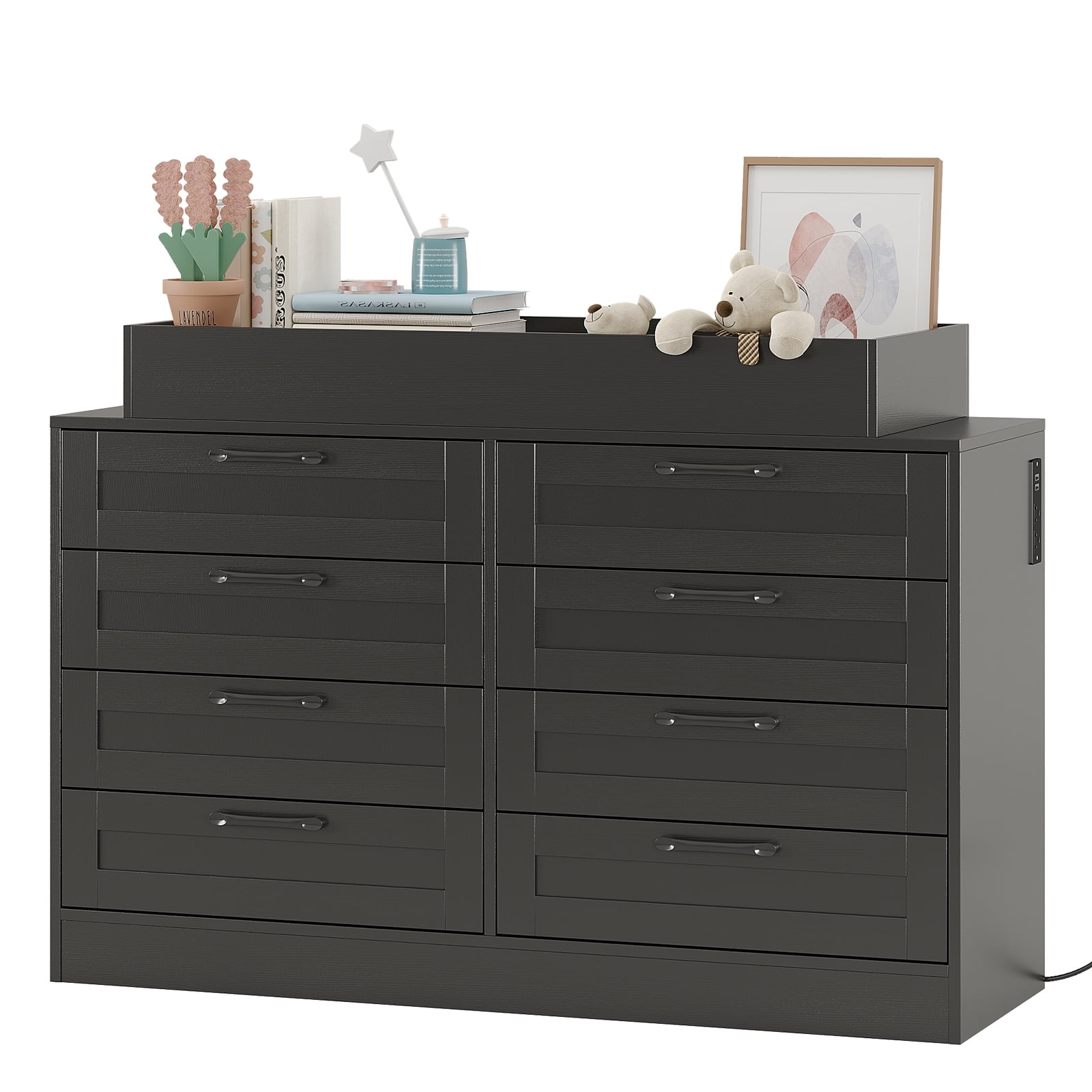 Huisuilinss 8 Drawer Dresser,Nursery Dresser With 8 Drawers,Changing Table Dresser,Wood Diaper Changing Station,Baby Dresser With Safety Rail & Open Shelf