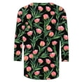 thumbnail image 4 of Ichuanyi Women's Spring Fashion Flowers Printed Mid-length 3/4 Sleeves T-shirt Blouse O-Neck Casual Tunic Tops, 4 of 4