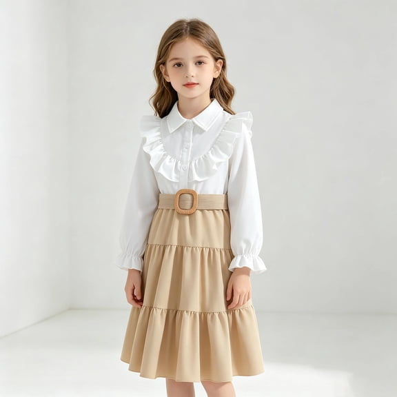 Shachafan Girls Autumn Dresses Long Sleeve Fall Outfits For Toddler Kids Party Wear Baby Girl Outfits with Matching Headbands