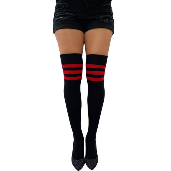 Women's Long Striped Socks Over Knee High black and Red for women