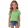 thumbnail image 3 of Dwellite Girls Button Down Shirts Summer Short Sleeve Dress Shirts School Uniform Blouse 3-15 Years Green 140, 3 of 7