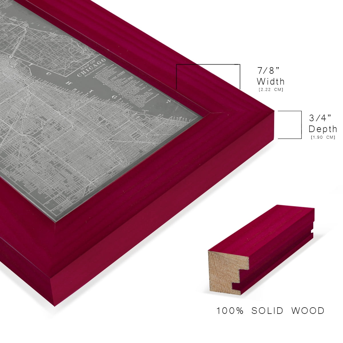 City Map of Chicago -Framed Print w/glass-Cherry Red