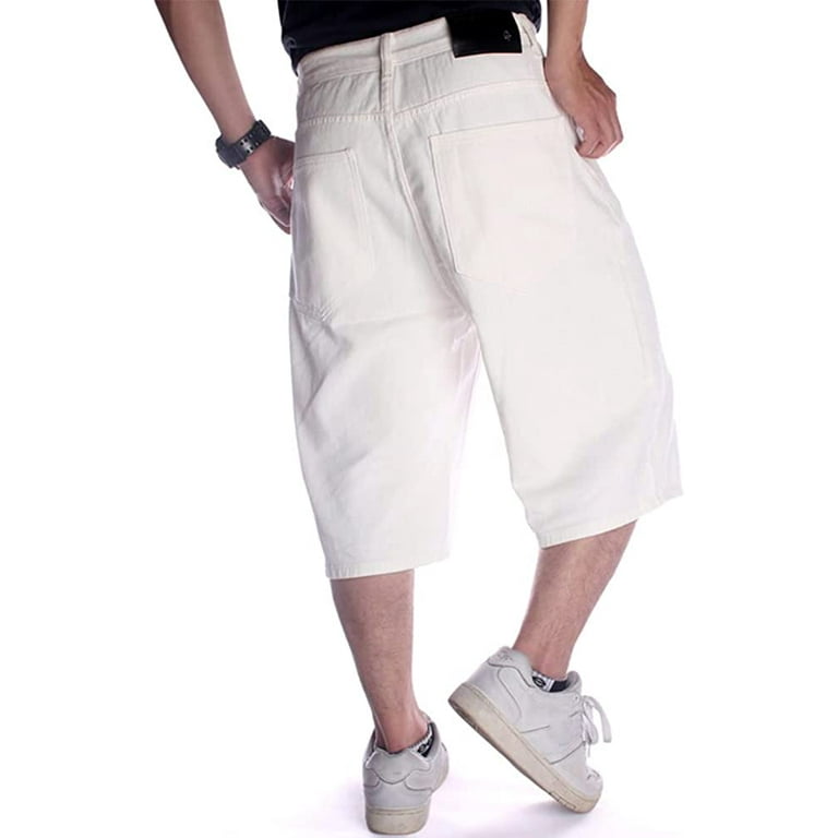 Baggy Jean Shorts for Men Casual Loose Fit Hip Hop Skateboard Denim Shorts