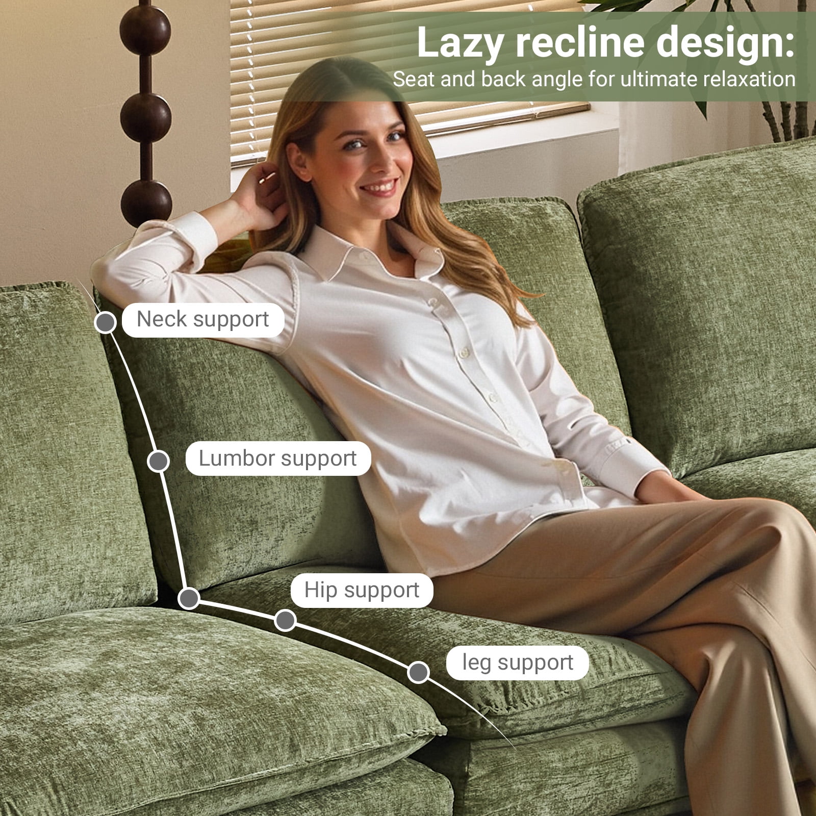 Ktaxon Sectional Sofa L Shaped Couch with Chaise Living Room Sleeper Set, 3 Seats with Chenille and Double Layer Cushions 120" W Olive Green