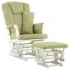 Storkcraft Tuscany Glider and Ottoman with Lumbar Pillow White with Sage Cushions