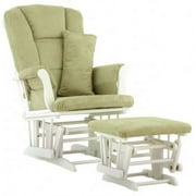 Storkcraft Tuscany Glider and Ottoman with Lumbar Pillow White with Sage Cushions