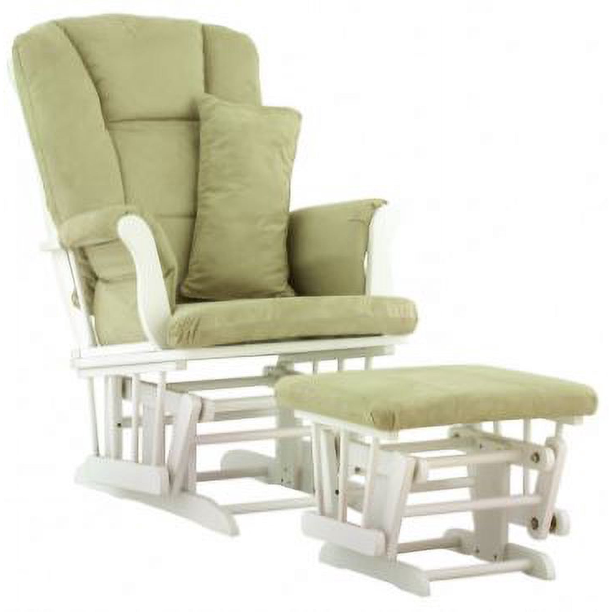 Storkcraft Tuscany Glider and Ottoman with Lumbar Pillow White with Sage Cushions