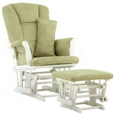 Storkcraft Tuscany Glider and Ottoman with Lumbar Pillow White with Sage Cushions