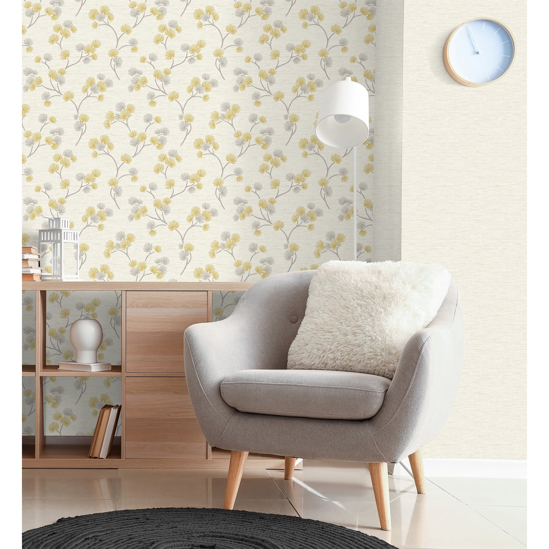 Fine Decor Kira Mustard Trail Wallpaper, 20.5-in by 33-ft