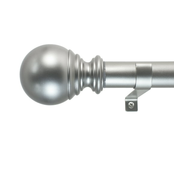 Decopolitan Ball Single Telescoping Drapery Rod Set, Long, Silver