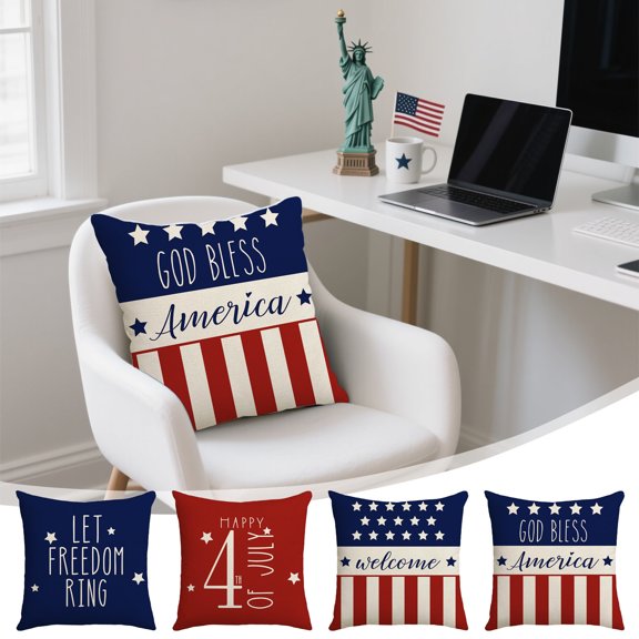 Qocolhg Independence Day Decorations Pillow Covers 18x18 4th of July American Flag Stars and Stripes Patriotic Throw Pillow Covers Freedom Pillows Decor for Memorial Day Party Home