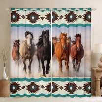 Homewish Teens Galloping Horse Blackout Curtains Set of 2 (52x84 Each),Tribal Aztec Window Curtains,Western Farmhouse Curtains and Drapes,Breathable Home Decor