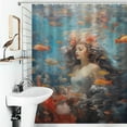 thumbnail image 3 of Mermaid Glitter Fish Scale Girls Waterproof Polyester Quick-Drying Shower Curtain for Bathroom with 12 Hooks, 3 of 6