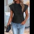 thumbnail image 4 of Tops Texturizados de Corta para Mujer, Cuello Redondo, Tejido de Punto, Elegantes, Informales, Básicos, Camiseta Sin Mangas de Verano, Corte Entallado, Negro, Talla M, 4 of 8