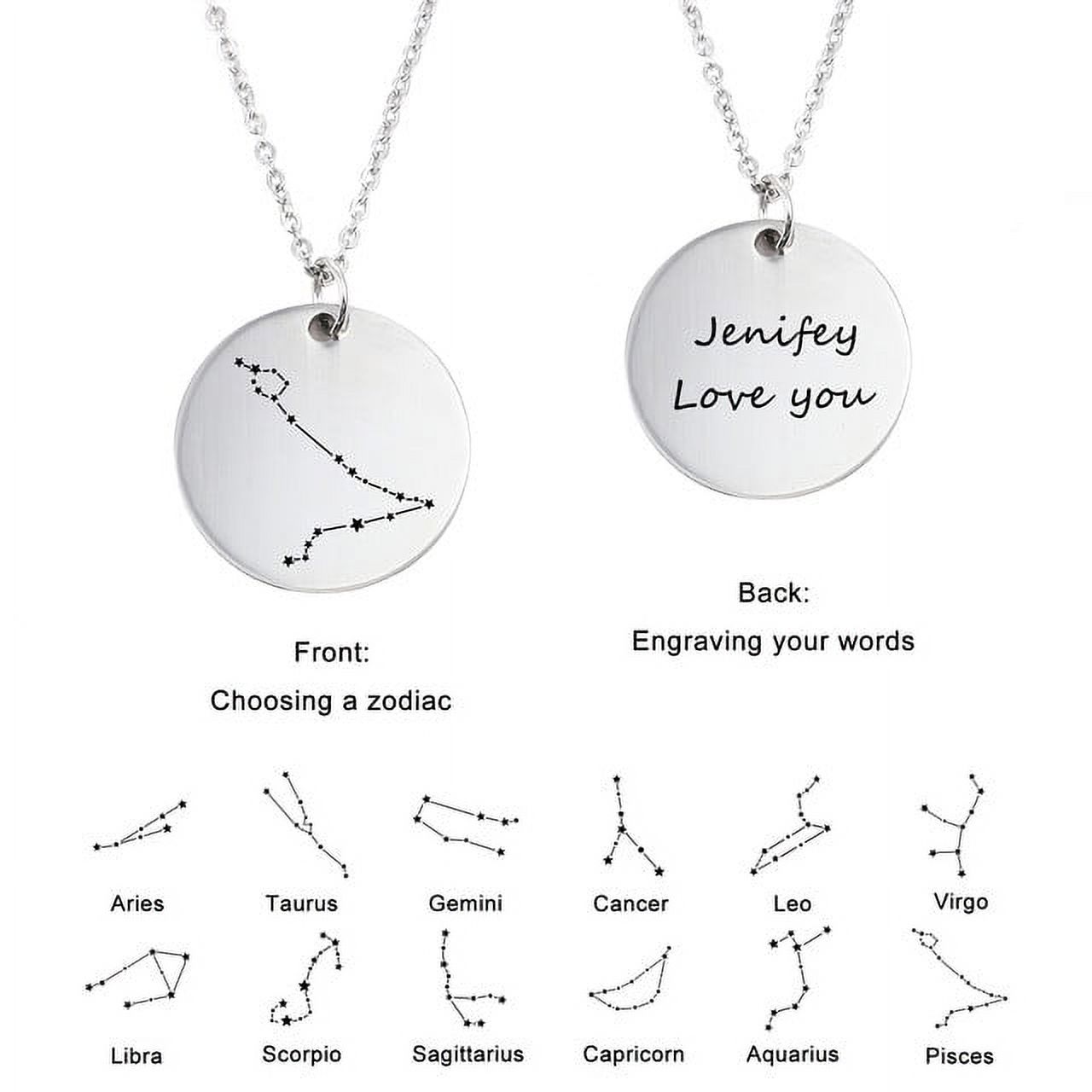 Zodiac Jewelry - Horoscope Constellation Necklace - Zodiac Birthday Gift with Back Can Engraved Name - Zodiac Gift for Girl