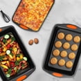 thumbnail image 2 of 8-Piece Nonstick Kitchen Oven Baking Pans - Premium & Stylish Non-Stick Steel, Commercial Grade Restaurant Quality Metal Bakeware with Orange Silicone Handles - Easy to Clean, 2 of 5