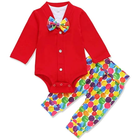 

ZOELNIC Infant Newborn Baby Boy African dinosaur Outfits Long Sleeve Romper Top+Pants 3Pcs Gentleman Clothes (Red，3-6 Months)