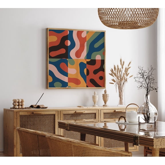 Mid Century Modern Colorful Square Wall Art, Trendy Square Art Poster, Maximalist Abstract Wall Art, Midcentury Modern Home Decor372, Unframed Canvas Size 16x24