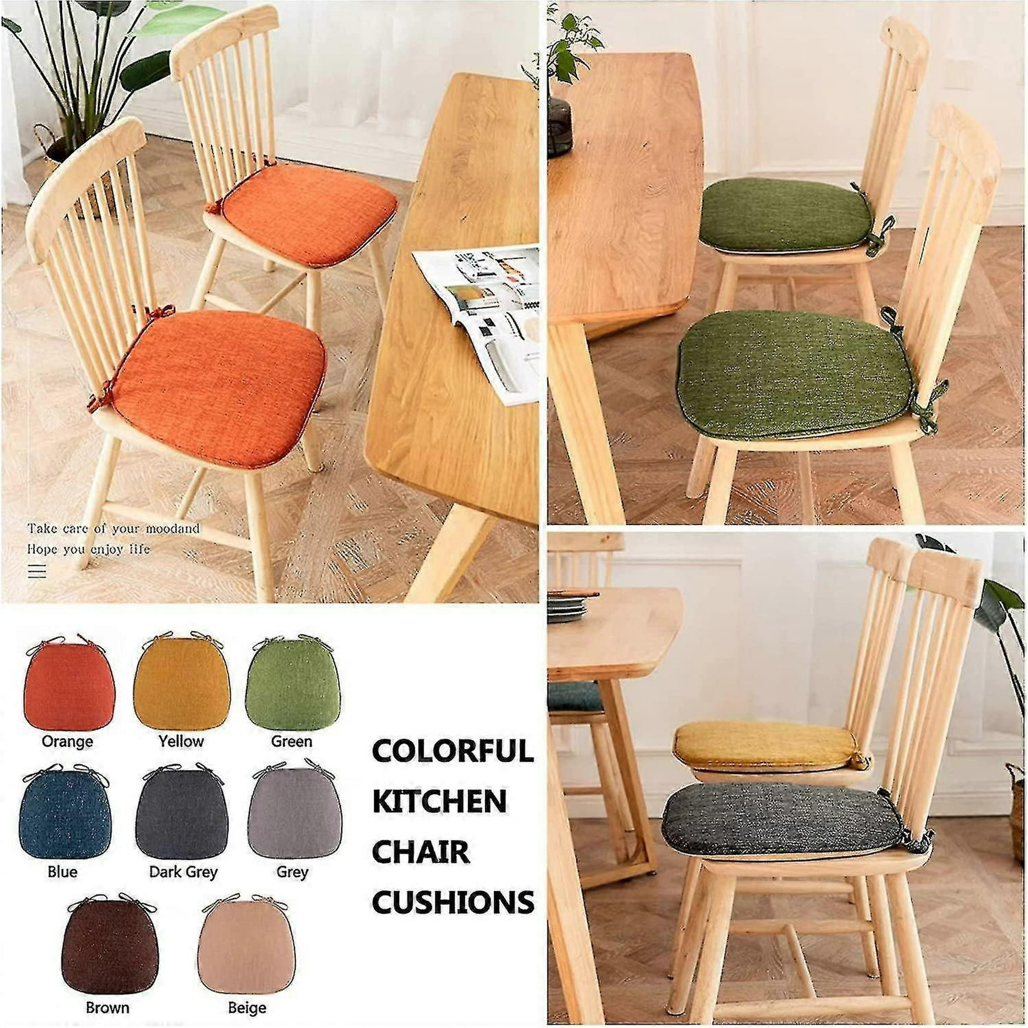 Dining Chair Cushions Set Of 4 Non Slip U shaped Seat Pads With Ties Washable Green Walmart