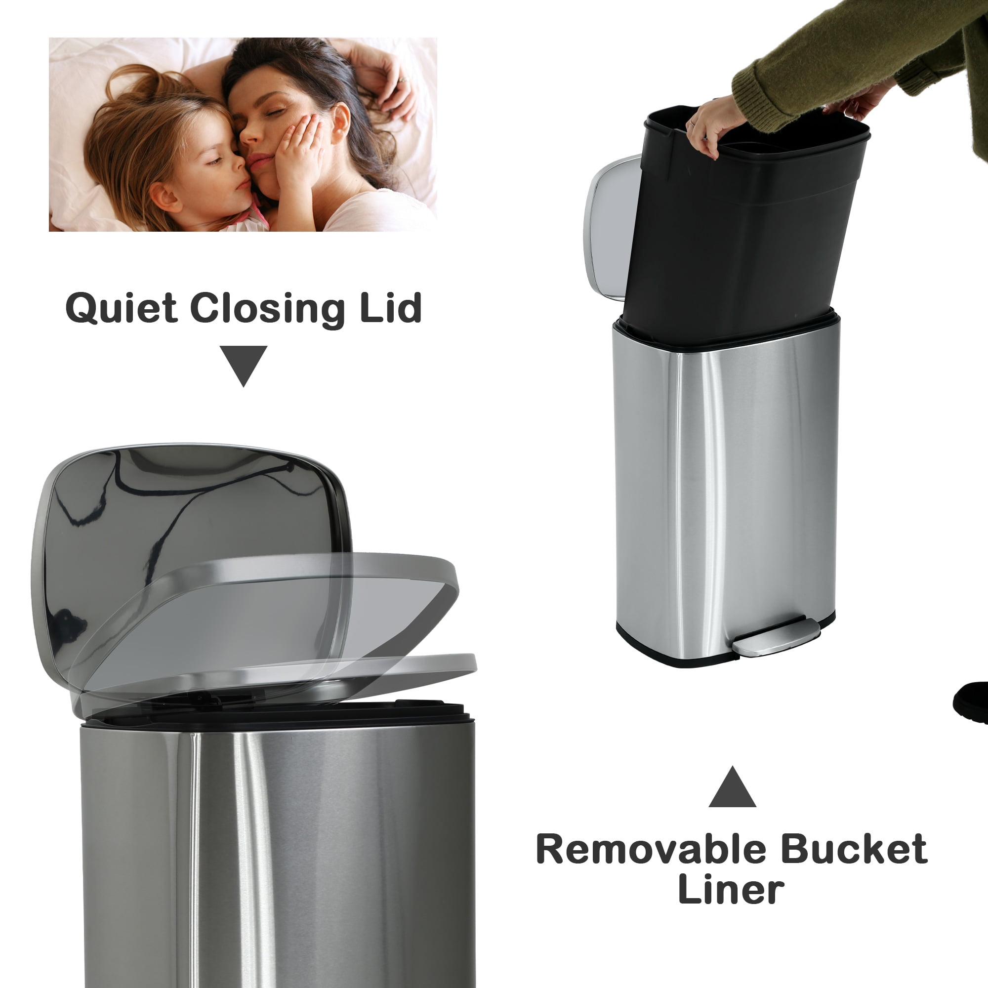 YRLLENSDAN 13 Gallon Trash Cans for Kitchen, Small Garbage Can with Lid Step on Stainless Steel Wastebasket for Bathroom Dustbin with Foot Pedal for Bedroom Office