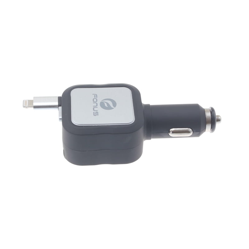 Car Charger Retractable for iPhone SE (2020)/SE (2022) - 4.8Amp 2-Port USB Fast Charge DC Power Adapter