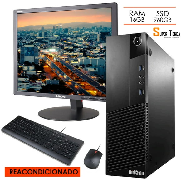 CPU Lenovo SFF M93P Super Tienda RAM 16GB SSD 960GB monitor 19” (Reacondicionado)
