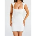 thumbnail image 6 of Women'S Summer Solid Color Wrap Short Dress Mini Dress Back Zipper Cocktail Party Dresses White M, 6 of 8