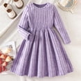 thumbnail image 2 of JUMEYU Little Girls Ribbed Knit Dress Round Neck Long Sleeve Waist Casual Solid Color Dresses 5T 6T (Purple,5-6 Years), 2 of 9