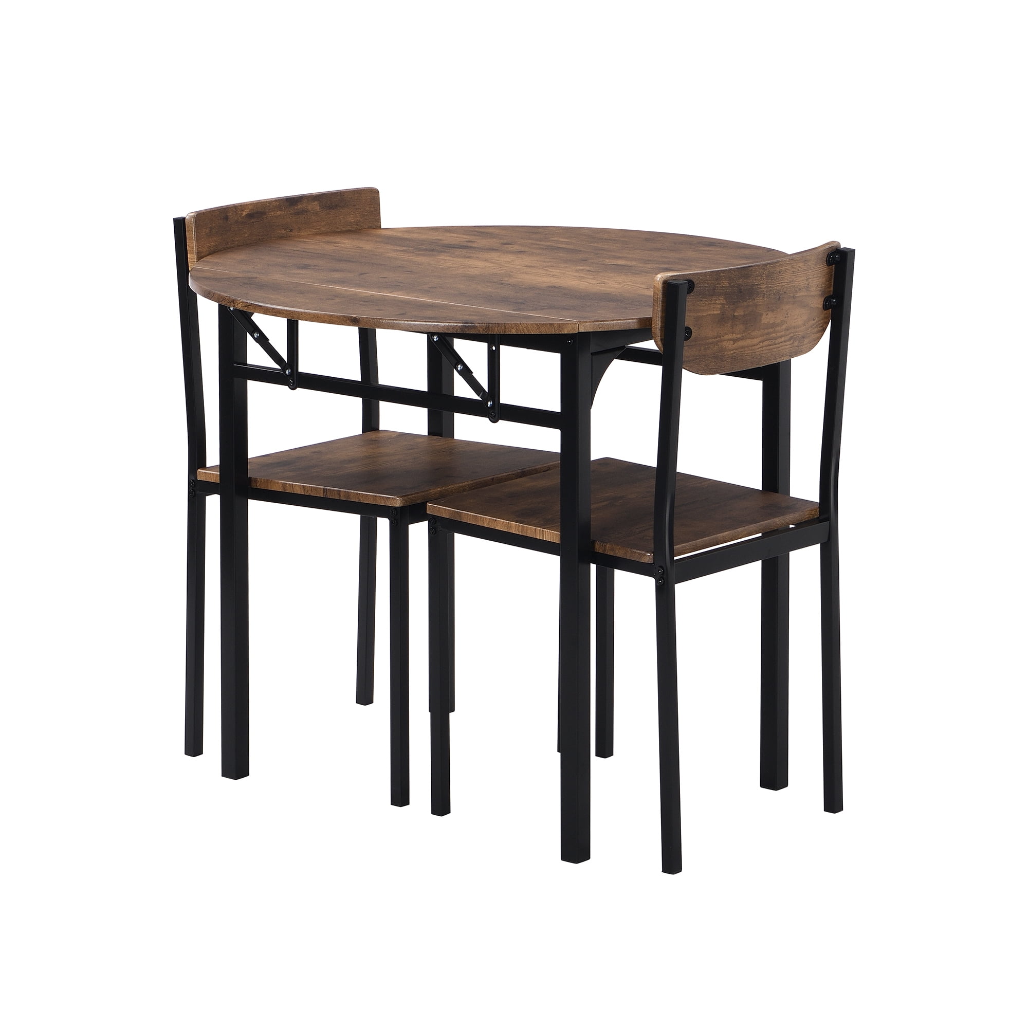 Euroco 3-Piece Round Dining Table Set for 2, Modern Extendable Kitchen Table Set with Drop Leaf,Metal Legs and 2 Chairs for Small Places,Brown