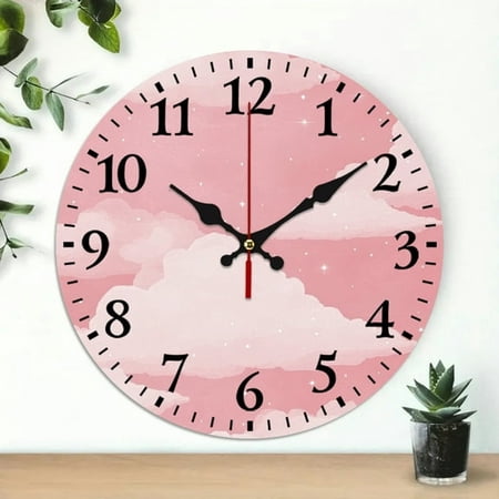 SBEMP 10 Inch Stars Theme Round Wooden Wall Clock for Home Decor 10x10in