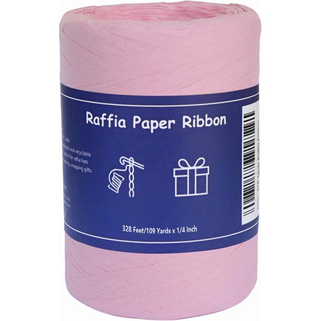 HAMUIERS Raffia Ribbon for Gift Wrapping and Packing - 1/4'' Wide, 109 Yards, Pink