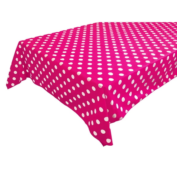 Cotton Tablecloth Polka Dots Print / White Dots on Fuchsia