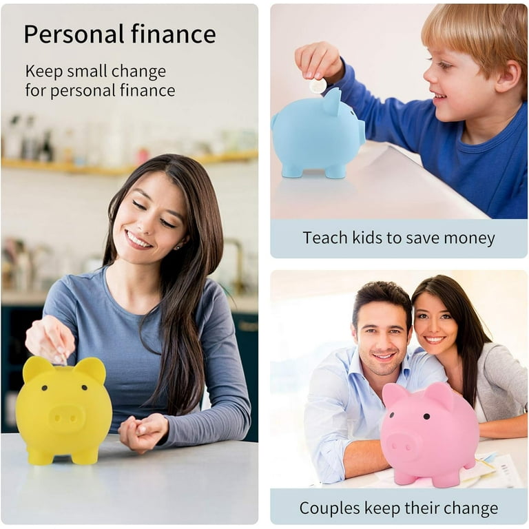 H&W Unbreakable Plastic Piggy Bank For Kids - Yellow Coin Money Bank, First Savings Box, 5.5x4.9x4.3 Inches