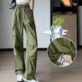 thumbnail image 5 of JIKNTTR Women Casual Cargo Pants Women's Cargo Trousers Loose Work Trousers Quick Drying Stretch High Waist Cargo Pants Pocket Streetwear Fitness Slacks Activewear, 5 of 5