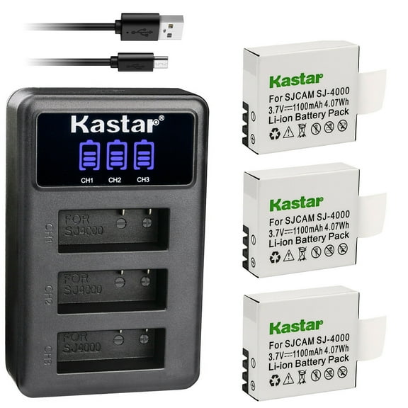 Kastar 3 Pack SJ4000 Battery and LCD Triple USB Charger Compatible with Evolveo MiniDVR DV, Evolveo Sportcam A8, Evolveo Sportcam W7, Evolveo Sportcam W8, QUMOX SJ4000, QUMOX SJ4000 WiFi Camera
