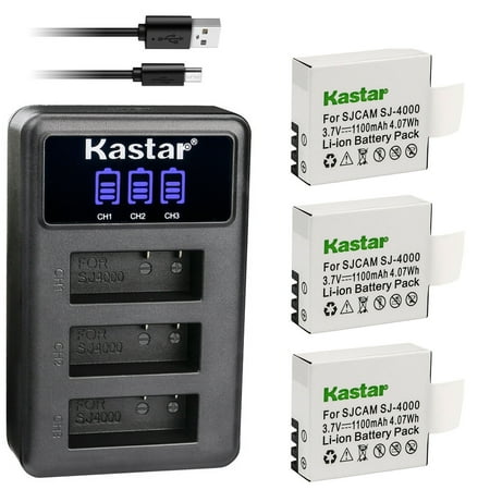Image of Kastar 3 Pack SJ4000 Battery and LCD Triple USB Charger Compatible with SJCAM SJ7000 SJCAM SJ8000 SJCAM SJ9000 Pruveeo DV200 Waterproof Sports Action Camera with WiFi 4K Video Camcorder